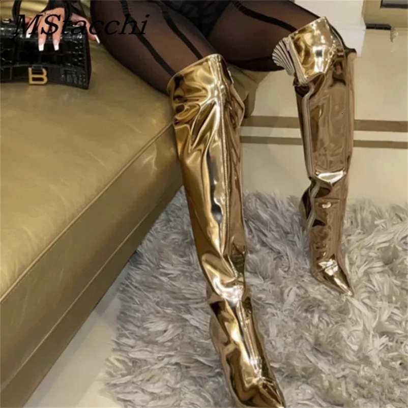 Mirror womens over the knee boots nightclub high heels Pointed Toe high heels zipper Sid womens high knee boots 2024 240731bj