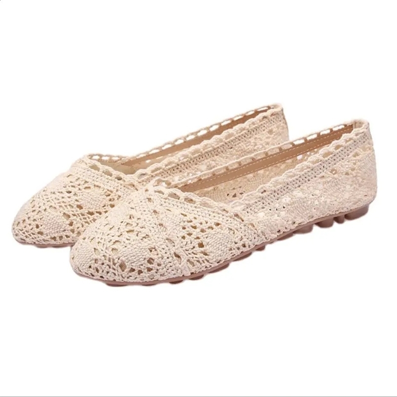 Women Woven Hollow Foldable Solid Casual Flats Shoes Cotton Linen Breathable 241015