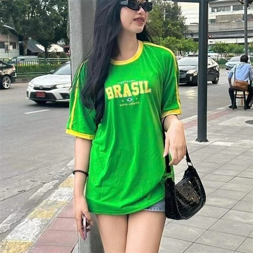 Summer Women Brazil Letter Print T-shirt Y2k Clothes Crop Tops Fashion Harajuku Aesthetics Short Sleeve Baby Tee Streetwear 250411