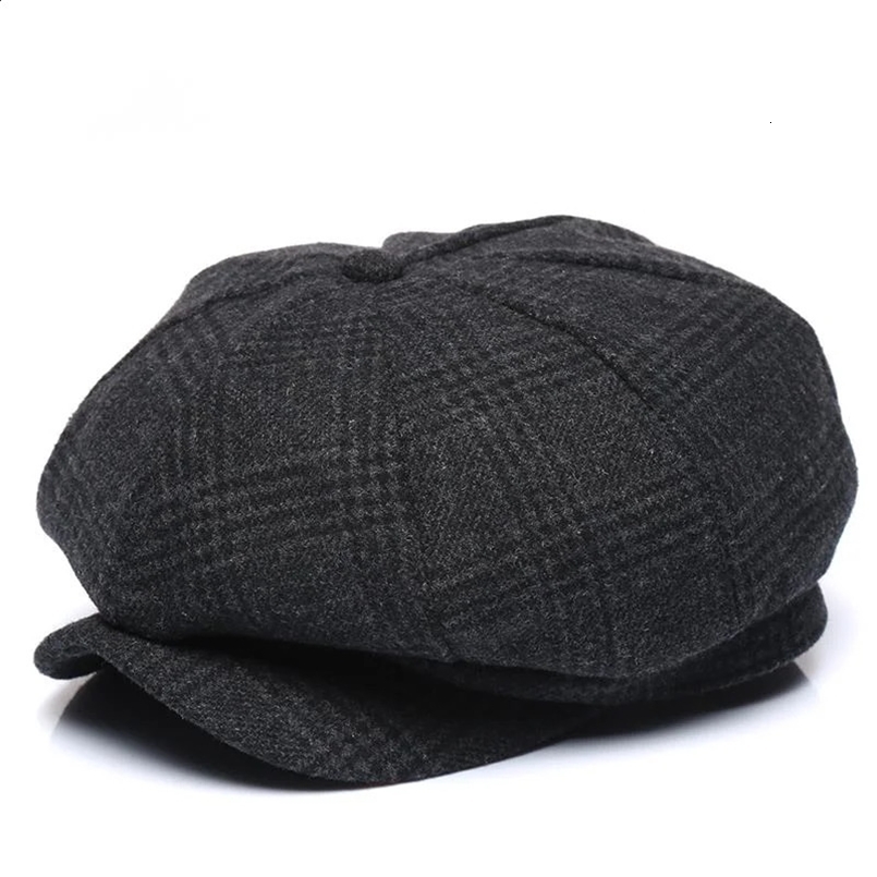 Thickened Wool tweed Octagonal Hat Dad Winter Felt sboy Cap Male Leisure Ivy Caps Man Big Size Beret 56-58cm 58-60cm 241226