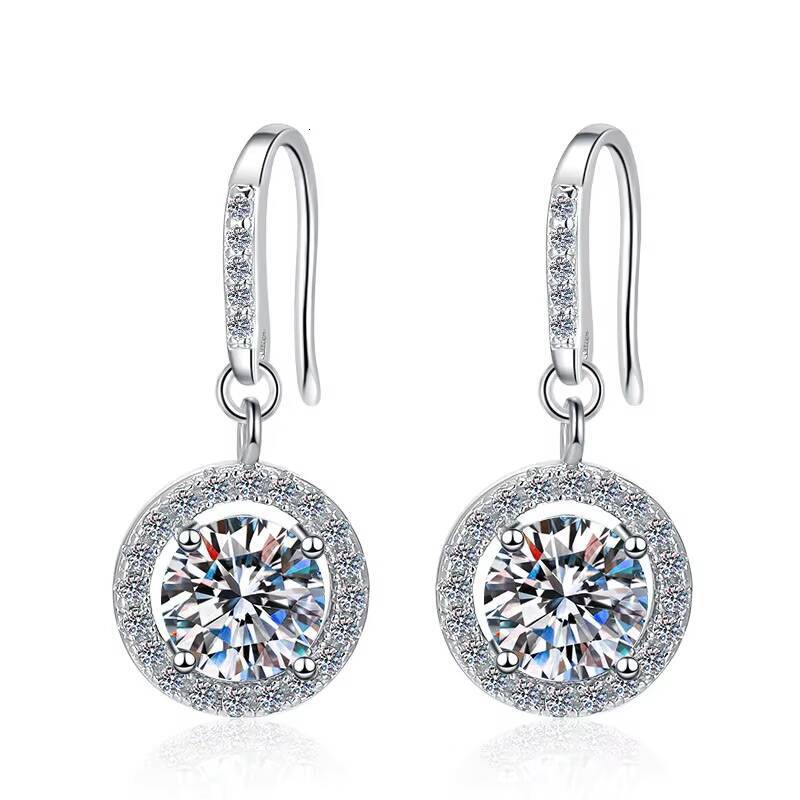 Fine Jewel Womens Custom Earrings 1CT Diamond S925 Sterling Silver Round Bright VVS1 Moissanite Earrings Dangle
