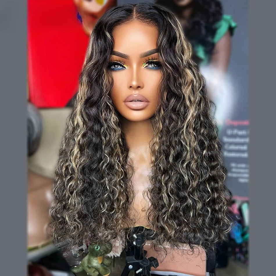 Mettez en surbrillance la perruque blonde à cheveux humains Peruvien 13x4 13x6 Water WaL dentelle Perruques avant pré-cueillis 5x5 Fermeure de fe