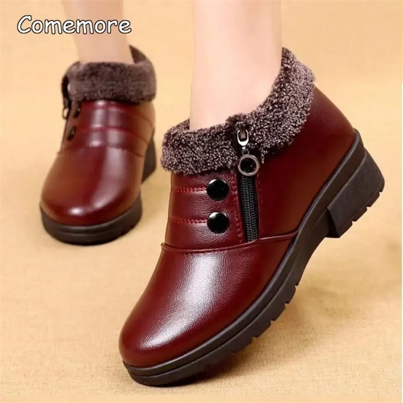 Comemore Womens Ankle Short Boots Waterproof Snow Boots Womens Casual Lightweight Warm Winter Soft Leather Elderly Shoes 241015bj