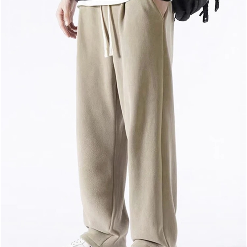 Winter Mens Sweatpants Korean Fashion Thick Warm Fleece Wide Leg Straight Loose Track Pants Male Casual Thermal Velvet Trousers250214bj