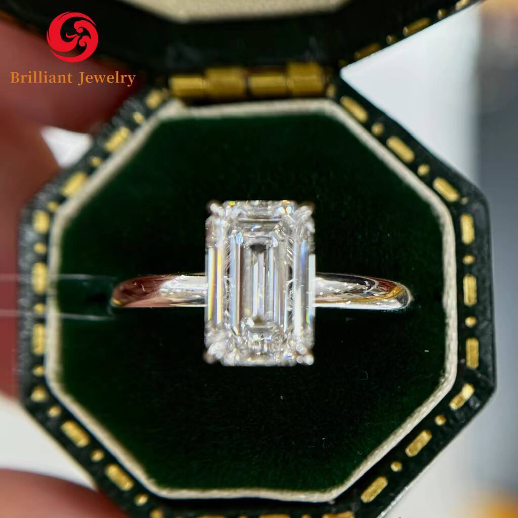 Best Review Women Engagement Fine Ring IGI GIA Certificate 3CT Real Gold 10K 14K 18K Lab Grown Emerald Cut Diamond Rings