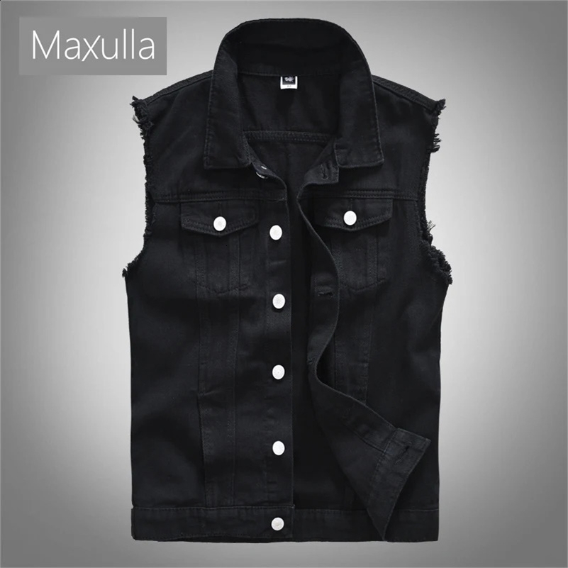 Maxulla Mens Denim Vest Sleeveless Jackets Cotton Retro Ripped Slim fit Distressed Jean Vests Fashion Hip Hop Vest Men Clothing 241120