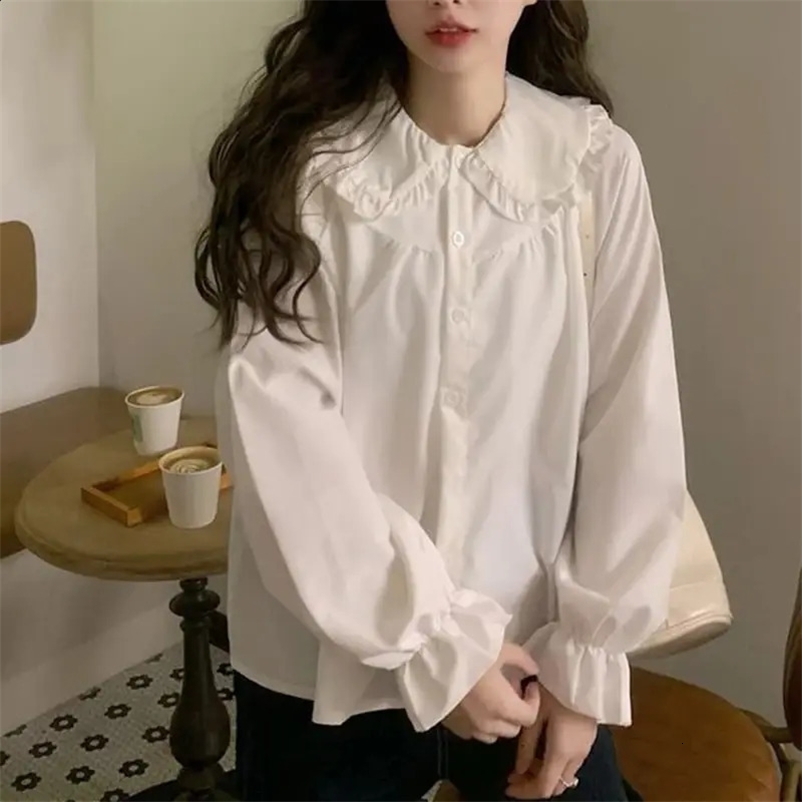 Gidyq Vintage Women White Shirt Preppy Style Fashion Elegant Female Long Sleeve Blouse Y2K Sweet Kawaii All Match Shirts250324bj