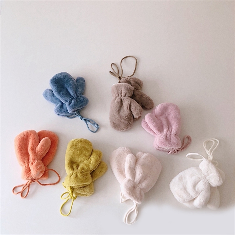 Children s Finger Gloves Autumn Winter Warm Baby Solid Color Thicken Kids For Girl Boy Soft Plush Children Mittens 221118