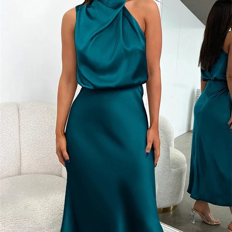 Summer High-End Silk Satin Sleeveless Long Dress Women Fashion Elegant Celebrity Dresses Evening Dress Party Clothes Ladies 250322