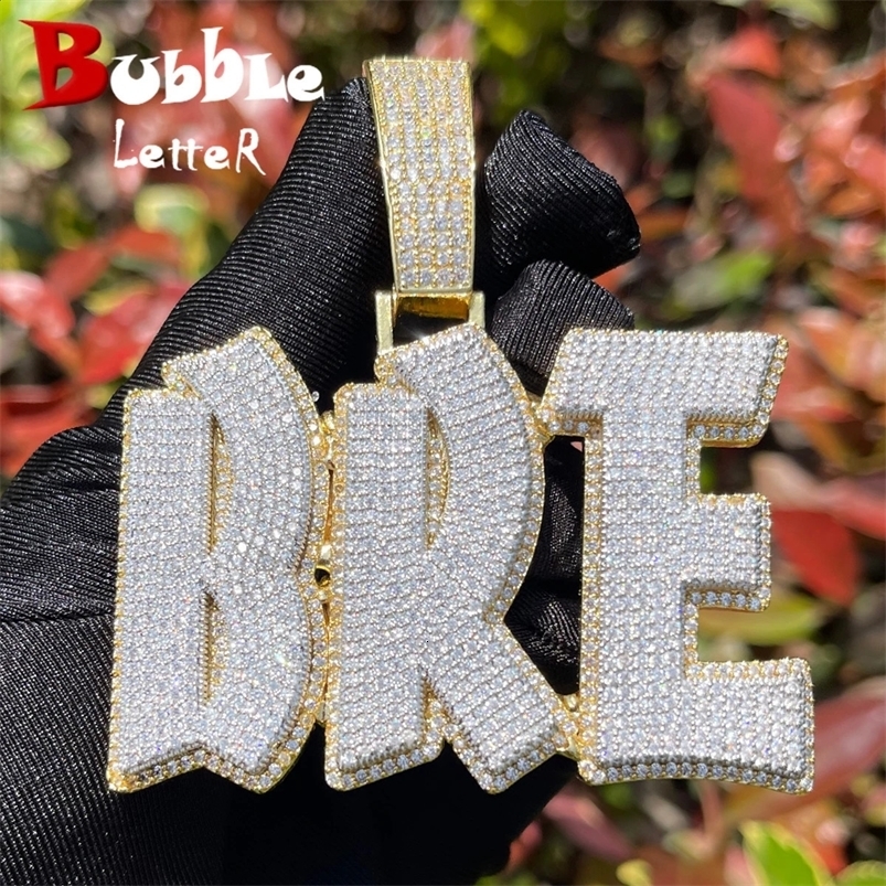 Bubble Letter Custom Hip Hop Pendant Iced Out Micro Pave Zircon Double Layer Personalized Name Necklace Women Customized Jewelry 250305