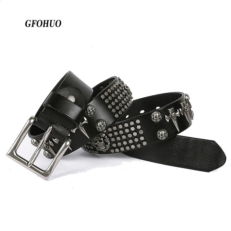 er rivet real leather punk mens rock skull screw with hip-hop style jeans metal camisole belt 240921bj