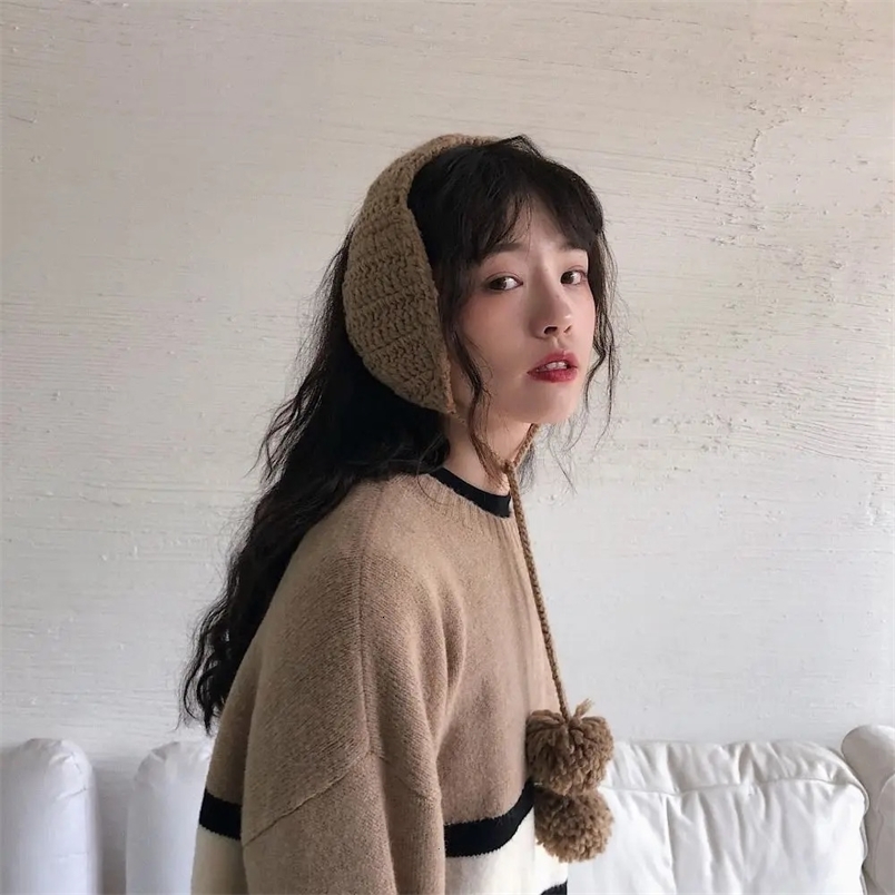 Chic Korean Style Y2k Plush Earmuffs Thicken Soft Warm JK Knitted Earflap Windproof Skiing Winter Ear Cover Women 241125