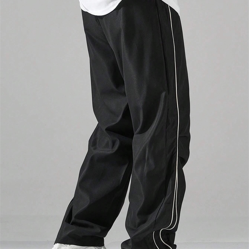 Pafuloo Men Contrast Trim Trouser Fashion Casual Pants Solid Color Breathable Loose Straight Drawstring Pants Streetwear 241210