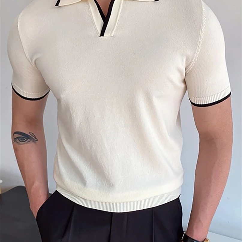 Summer Men Fashion Polo Shirts Short Sleeve Turn-down Collar Patchwork Casual Polos Mens Clothing Male Tops Pullover Streetwear 250113