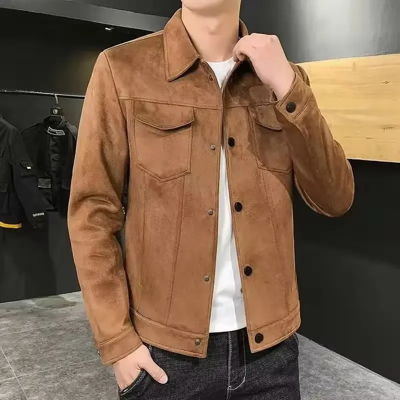 Trendy Mens Jacket For Springautumn Solid Color Top Casual Stylish Lapel Jacket Deer Skin Fleece250920