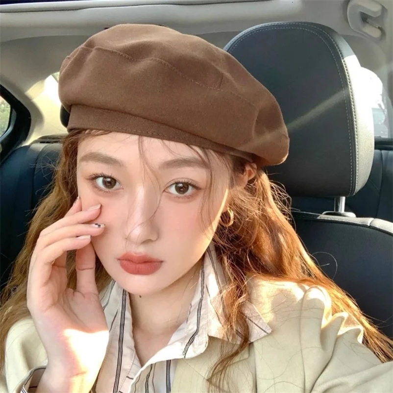 2023 Cotton Women Berets Winter Hats Vintage French Plaid Top Military Cap Painter Hat Autumn Street Girls Octagonal Beret Caps 240603bj