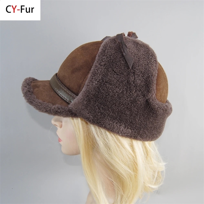 2024 Women High Quality Real Fur Hat Lamb Wool Winter Bomber Hats For Lady Earflaps Warm Ushanka Russian Hat Snow Cap 241227