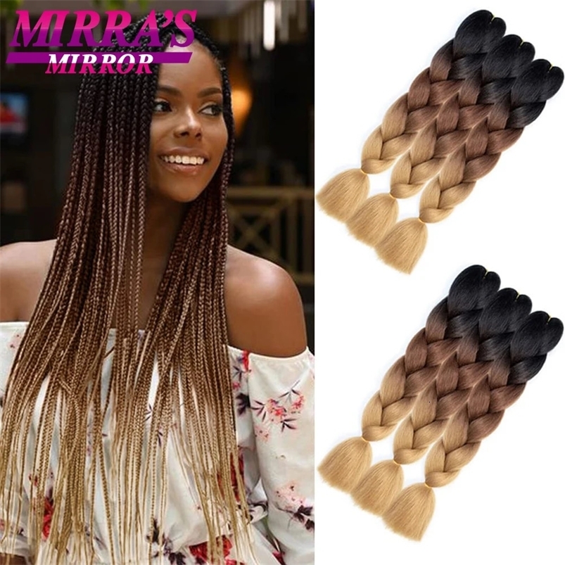 6 Bündel Jumbo Flechthaar 24 Zoll langes Haar Ombre Brown Synthetic Braids Haare für Kasten Flechthaar Großhandel 240617