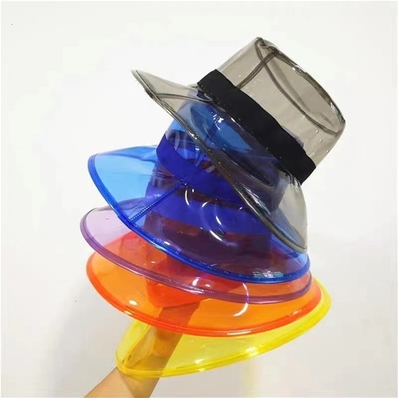 Stingy Brim Hats Y2K Transparent Women's Buckets PVC Hats Caps Girls Gorras Ladies Beach Sun Visor Waterproof Rain Hat Plastic Wide Brim Caps 2