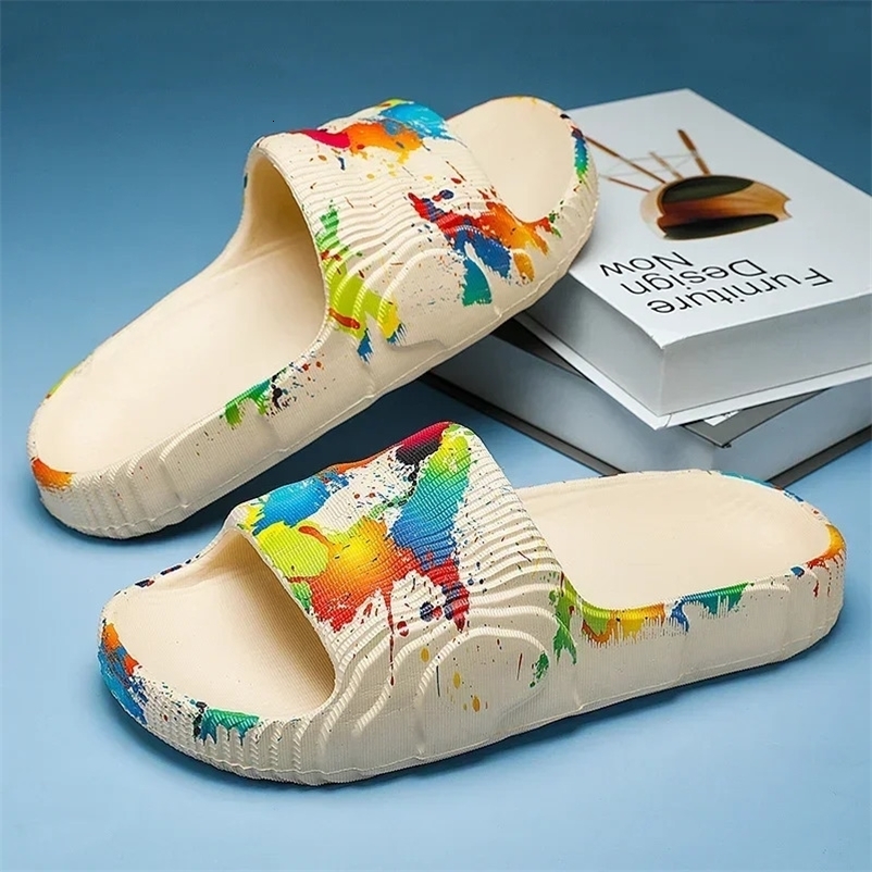 Summer Slippers Mens EVA Leisure Couples Non-slip Beach Indoor Bathroom Flats Ourdoor Slides Graffiti Thick Sole Creative Casual 250214bj