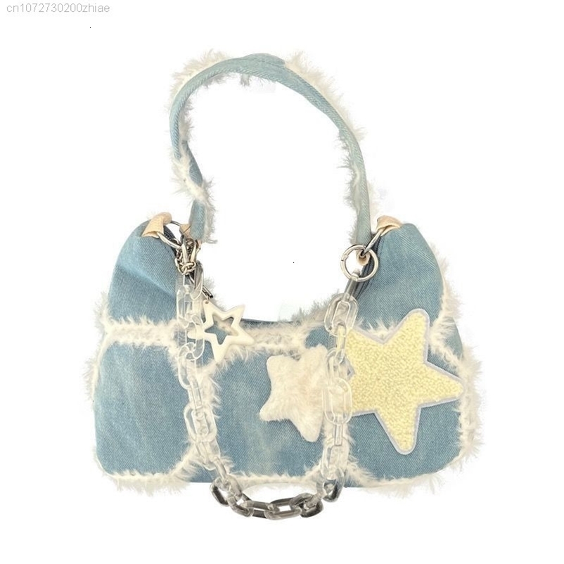 Waist Bags Vintage Star Girl Y2k Denim For Women Korean Fashion Shoulder Harajuku Gothic Handbag Female Casual Tote Bag 2023 230821bj