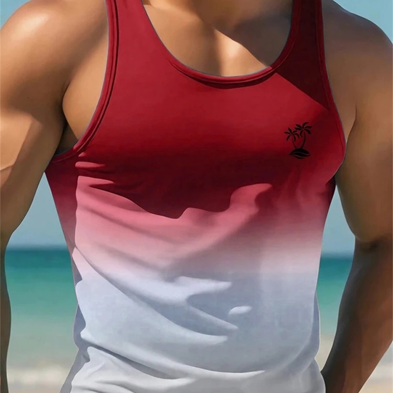 Summer Casual Mens Sleeveless T-shirt Hawaiian Style Mens Fashion Crew Neck Vest Outdoor Beach Mens Vest 250428