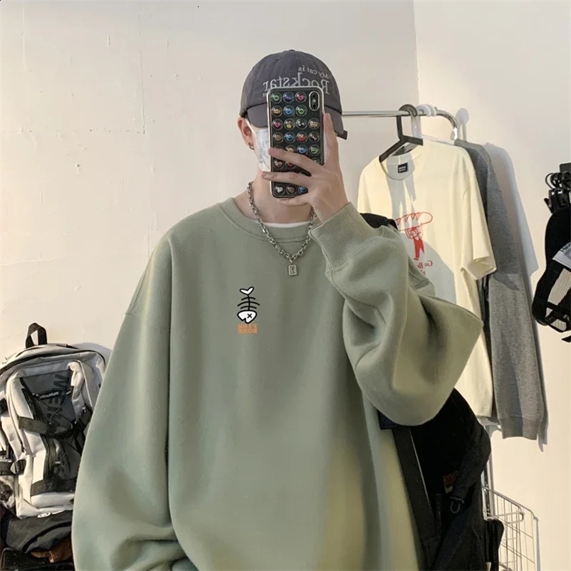 Mens Autumn and Winter Multi-color Loose Large Size Sweatshirt Printed Pattern Round Neck Long Sleeve Top Hundred Clothing 240823