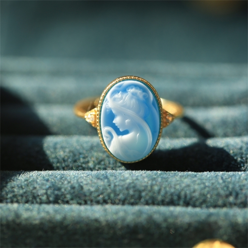 Wedding Rings S925 Silver 18k Gold-plated Colorful Agate Beauty Ring For Women Girls Vintage Beauty Girl Ring Fashion Jewelry Gift 230717