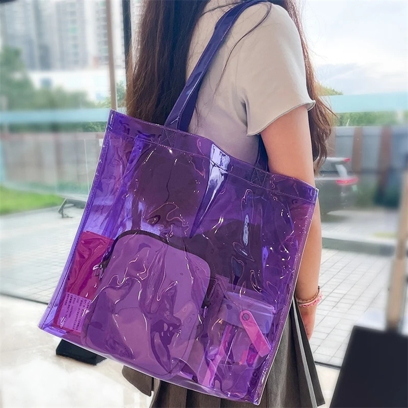 Transparent PVC Waterproof Tote Bag Reusable Clothing Eco Bag Fashion Portable Casual Womens Travel Shopping Bag Thick Handbag 250206