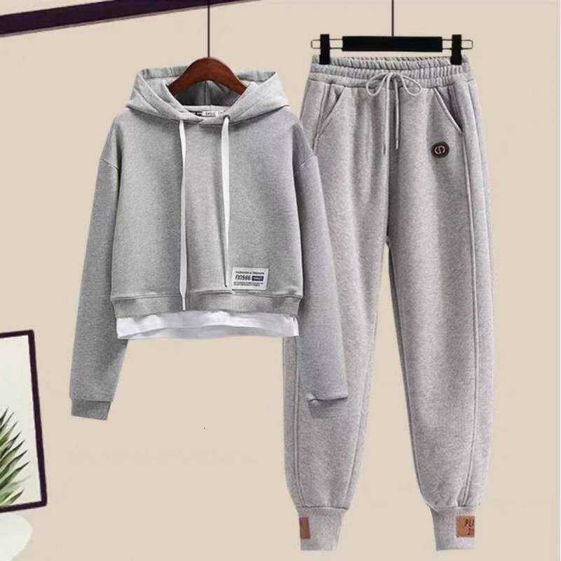 Dresses Women's Clothing Small Autumn Winter Casual Fashion Plus Veet Thickened Hooded Sweatshirt And Sweatpants Two Piece Suit