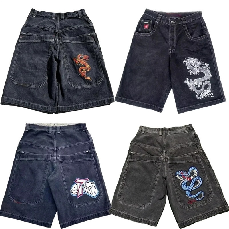 Y2K pocket shorts Gothic American pocket print denim gym shorts 2000s retro streetwear hip-hop mens shorts 250110