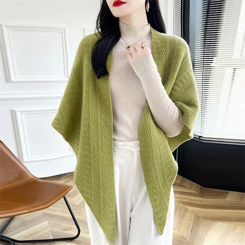 All-Season Pure Wool Knitted Shawl Womens Casual Cashmere Scarf White Sweater Womens Folded Wear Cardigan Shawl Fashion Scarf 240906
