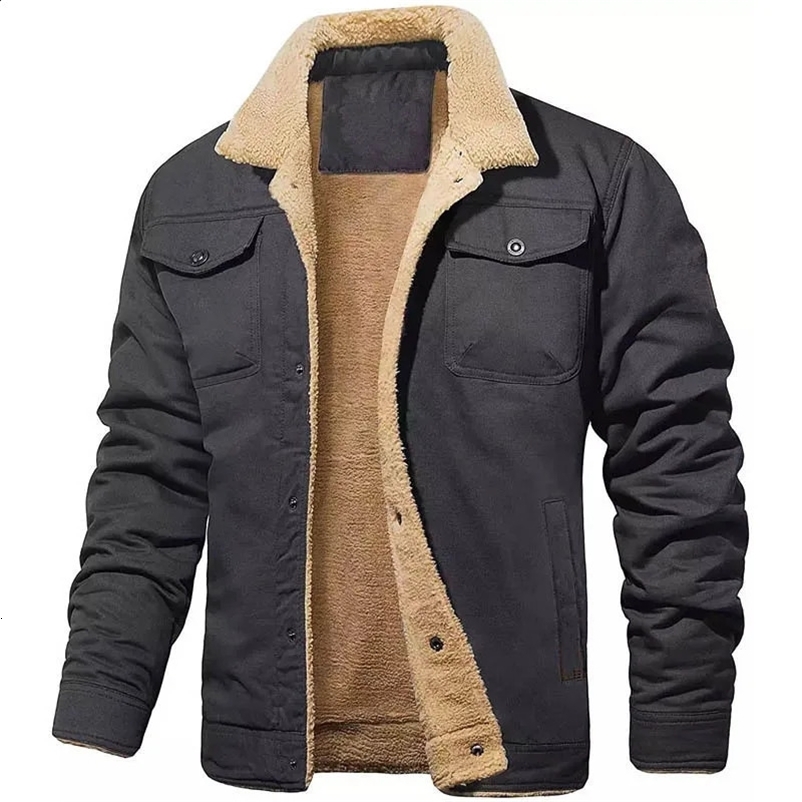 Winter mens jacket thick warm fashion boutique solid color mens casual denim jacket mens wool denim jacket large size S-5XL 240830bj