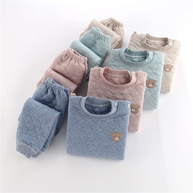 Pyjamas pour enfants Ensemble garçons filles coton rembourré pyjama haut et pantalon unisexe 3 couches pour garder des vêtements chauds et épais