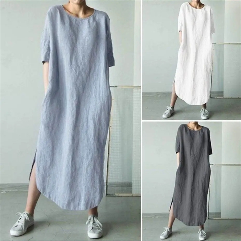 Flax loose maternity top suitable for pregnant women pleated short sleeved dress vest maternity clothing plus size 250425