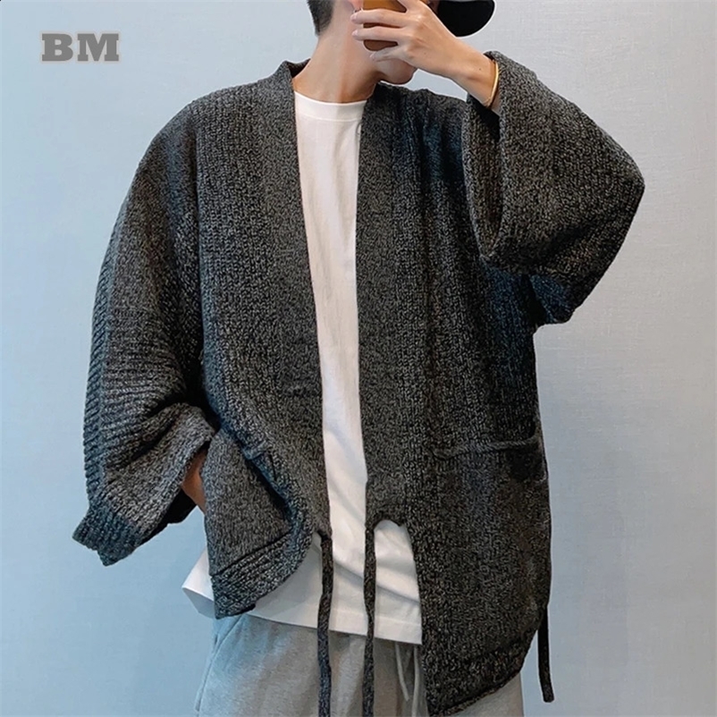Japanese Streetwear Oversize Cardigan For Men Clothing Harajuku Casual Drop Shoulder Knitted Sweater Hip Hop Loose Coat Male 241223bj