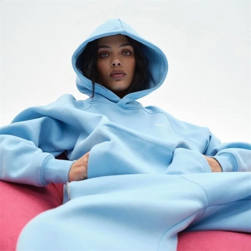 Fashionable winter couple Y2k hoodie 2-piece printed jacketelastic pants full zipper sportswear oversized retro set 240912bj