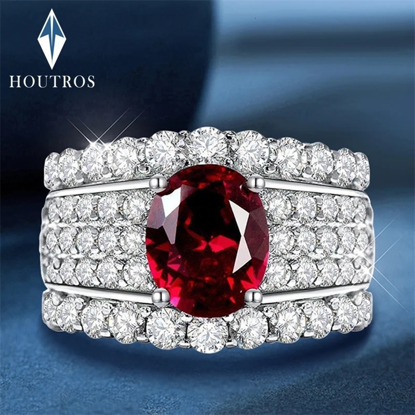 Houtros 2carat high carbon diamond ring for women 100% 925 sterling silver oval cut gemstone cluster party y jewelry 240927