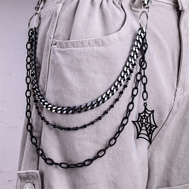 Halloween Gift Keychain Fashion Punk Black Metal Pants Chain Hip Hop Spider Web Pendant Jeans Chain Mens and Womens Accessories 240914bj