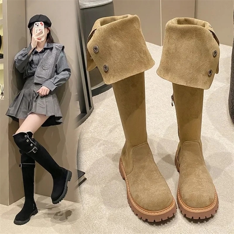 2024 Retro Brown Two piece Western style Boots Autumn and Winter Suede High Sleeve Boots Thick Heel Knee Boots Womens 240926bj
