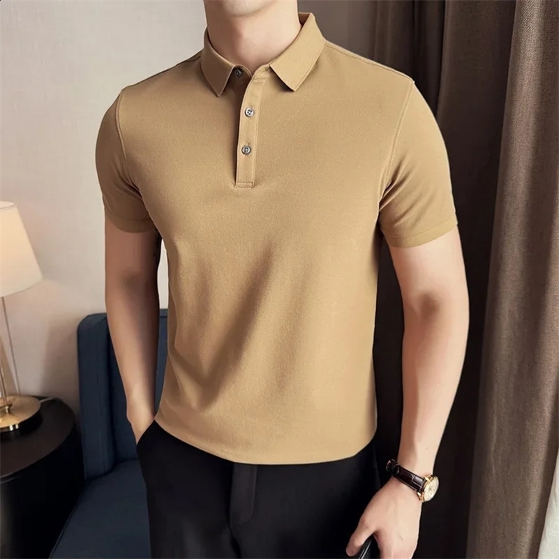 Mens Short Sleeved POLO Shirt 2024 Summer British Style Solid Casual T-shirt Pure Cotton Slim Fit POLO Shirt Men Clothing 241227