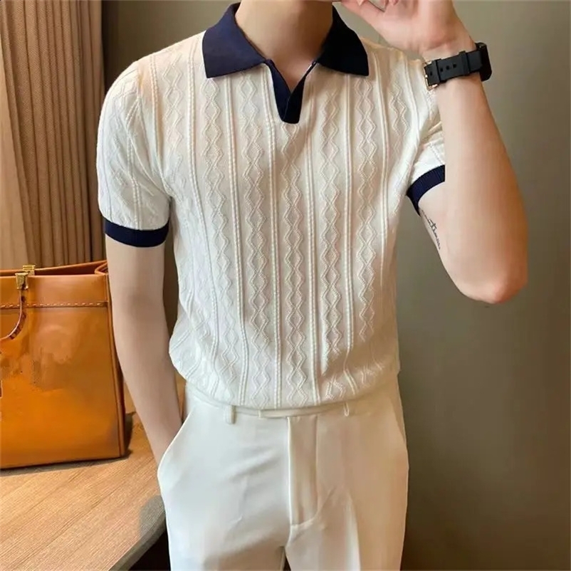 Spring and summer polo neck short sleeved T-shirt casual version suit loose mens polo shirt 250410
