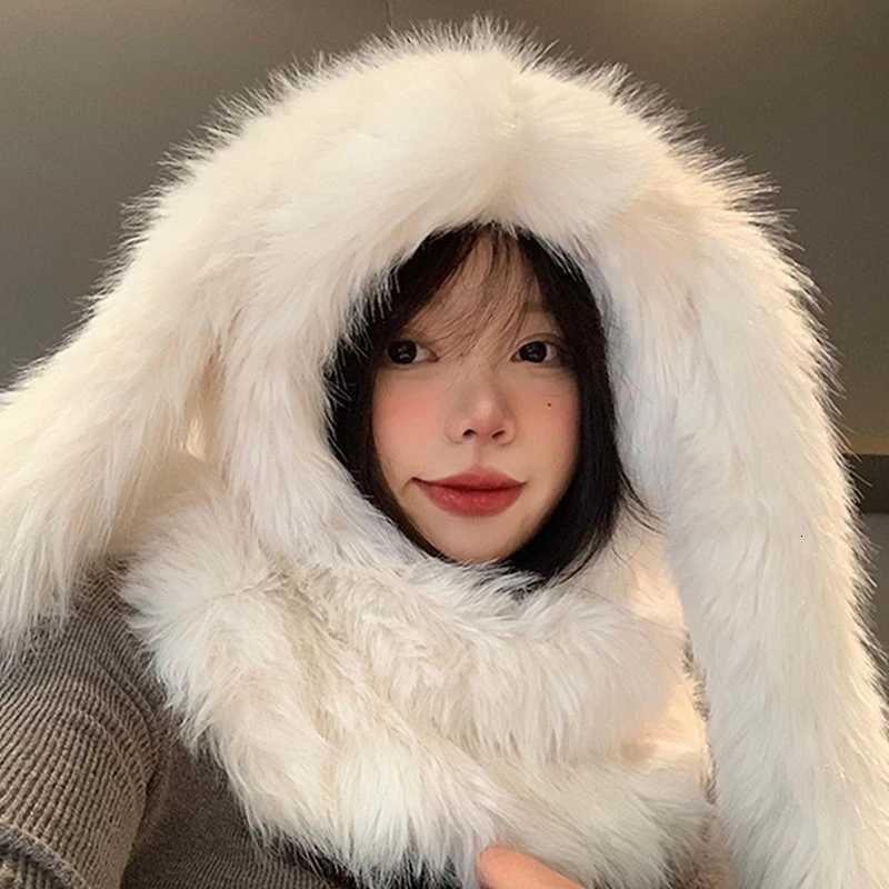 Womens Y2K Cute Kawaii Plush Bunny Hat Winter Warm Faux Fur Hood Fuzzy Cap Beanie Hat Outdoor AccessoryXJ250923