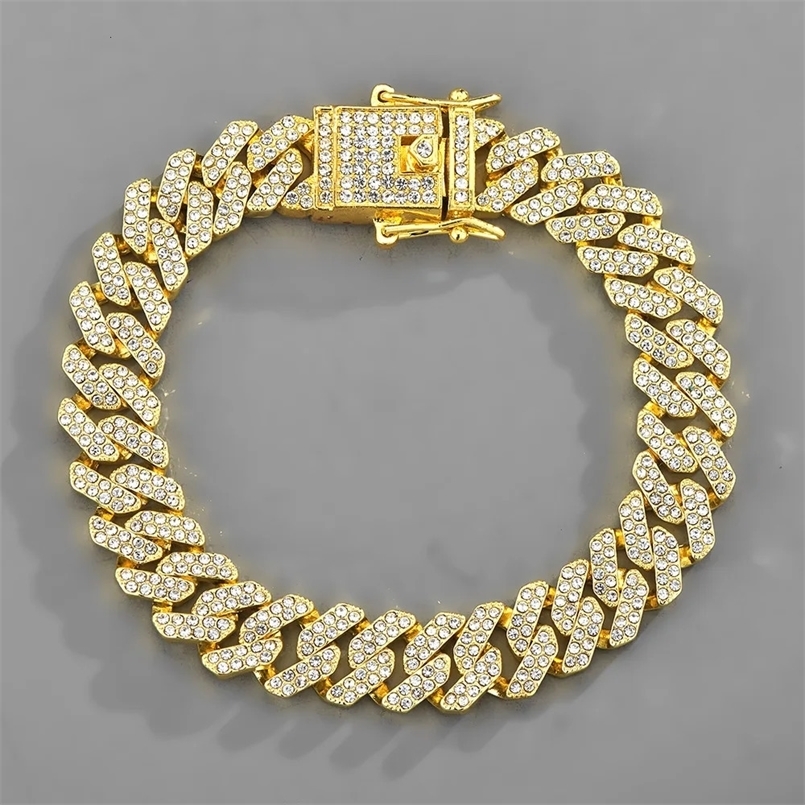 Mens Cuban Chain Miami Cuban Necklace 18k Gold Silver Diamond Cut Stainless Steel Chain Mens Iced Hip Hop Jewelry Rhineston 240514