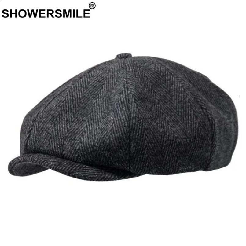 SHOWERSMILE Wool sboy Caps Men Grey Herringbone Flat Caps Women Coffee British Cap Autumn Winter Woolen Hats 241226