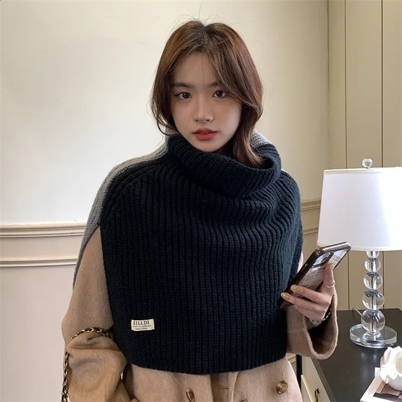 Poncho Cloak Autumn and Winter Split High Neck Shawl Wrapped with Womens Korean Versatile Knitted Cape 241105