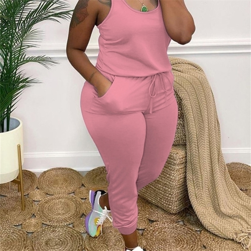 LW Womens Big Size Jumpsuit Spring Summer Plus Size Drawstring Cami One Piece Jumpsuits Women Full Length Romper Woman 250318