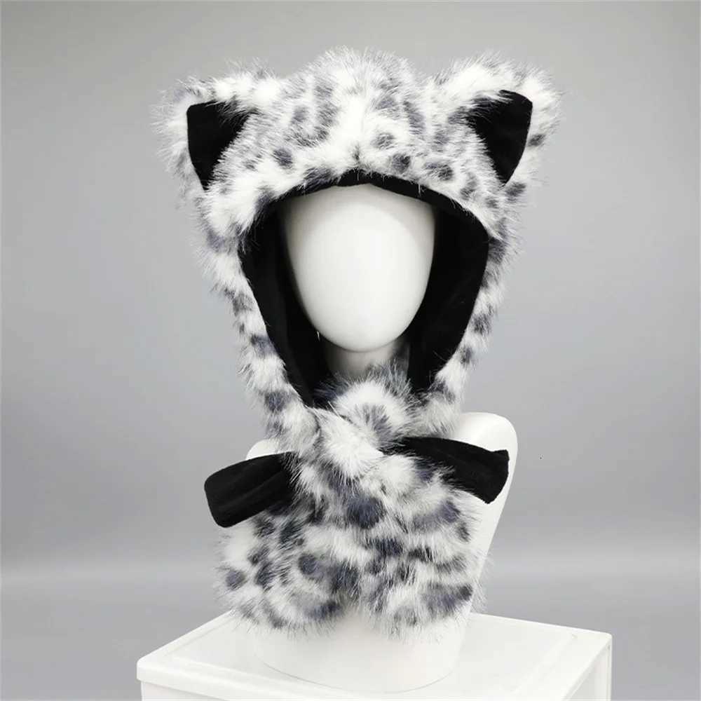 Autumn Winter Hats Handsome Snow Leopard Ears Warm Thick with Velvet Outdoor Ear Protection Hat Fluffy Cute Bear Ear Wool HatXJ250923