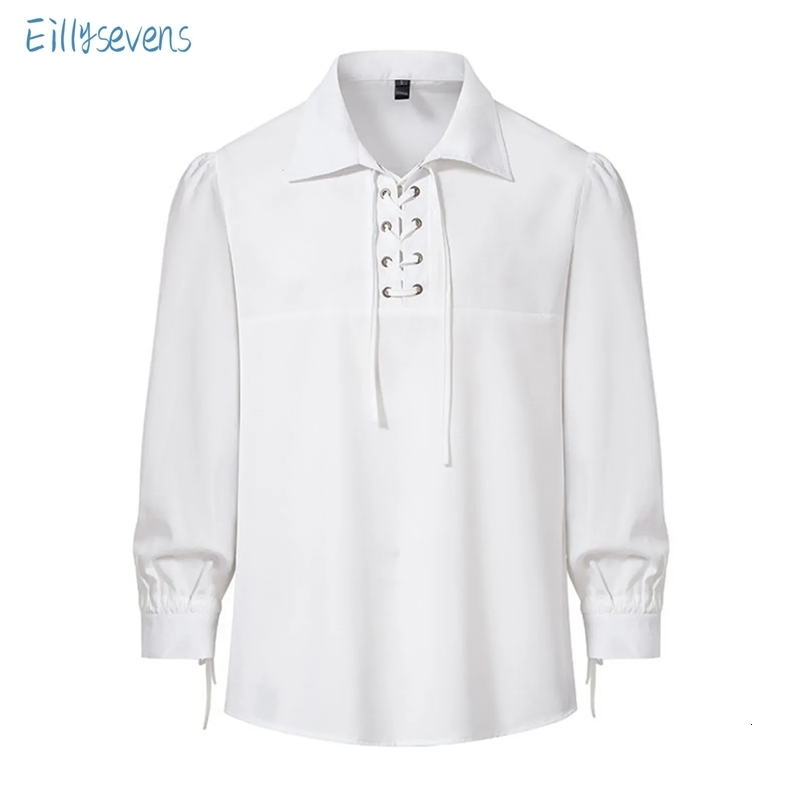 MenS Retro Trend Shirts Fashion Classic Lace-Up Lapel Long Sleeve Shirts Party Punk Hippie Casual Shirts Style Shirts 240615