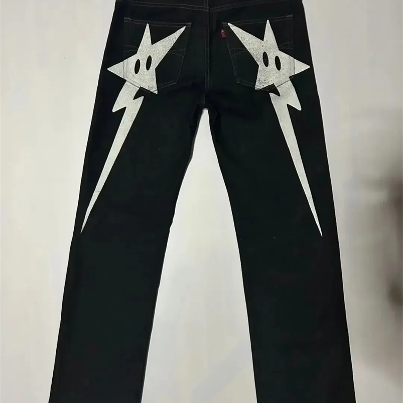 Streetwear Jeans Y2K Hip Hop Star Graphic Print Baggy Jeans Black Pants Mens Womens Harajuku Gothic High Waist Wide Trousers 240819